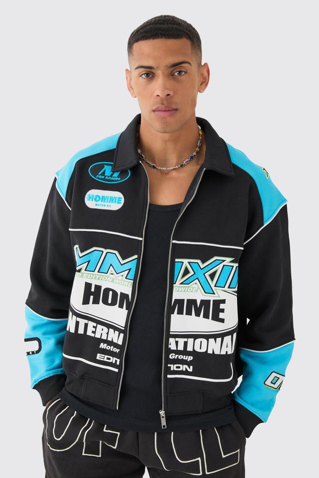 Oversized Boxy Moto Panelled Bomber | boohooMAN USA Product Image