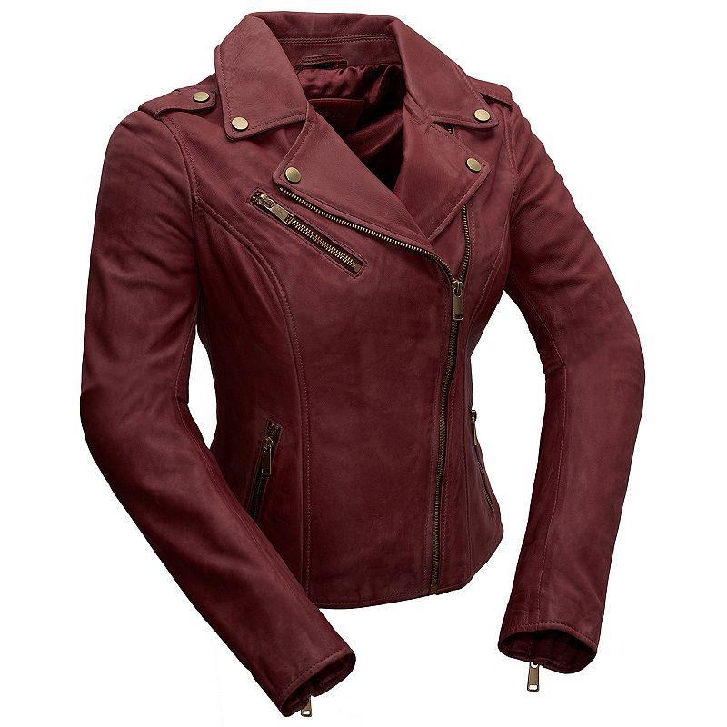 Womens Whet Blu Harper Asymmetrical Leather Jacket Red Product Image