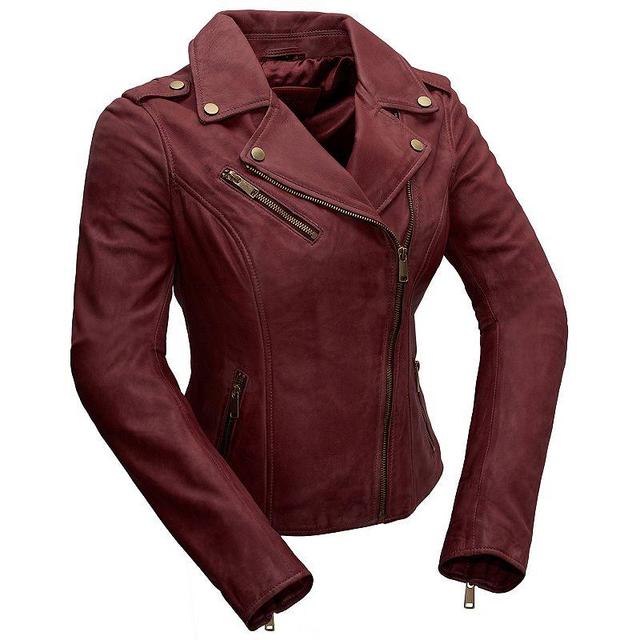 Womens Whet Blu Harper Asymmetrical Leather Jacket Red Product Image