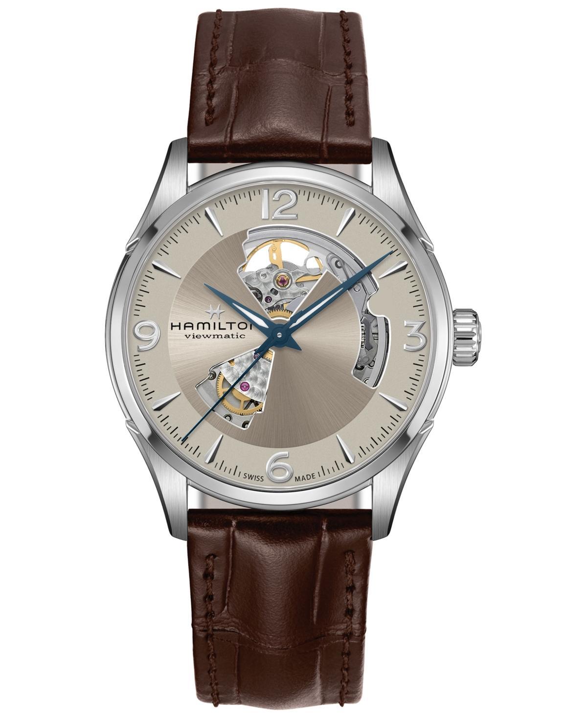 Hamilton Mens Swiss Automatic Jazzmaster Open Heart Brown Leather Strap Watch 42mm - Brown Product Image