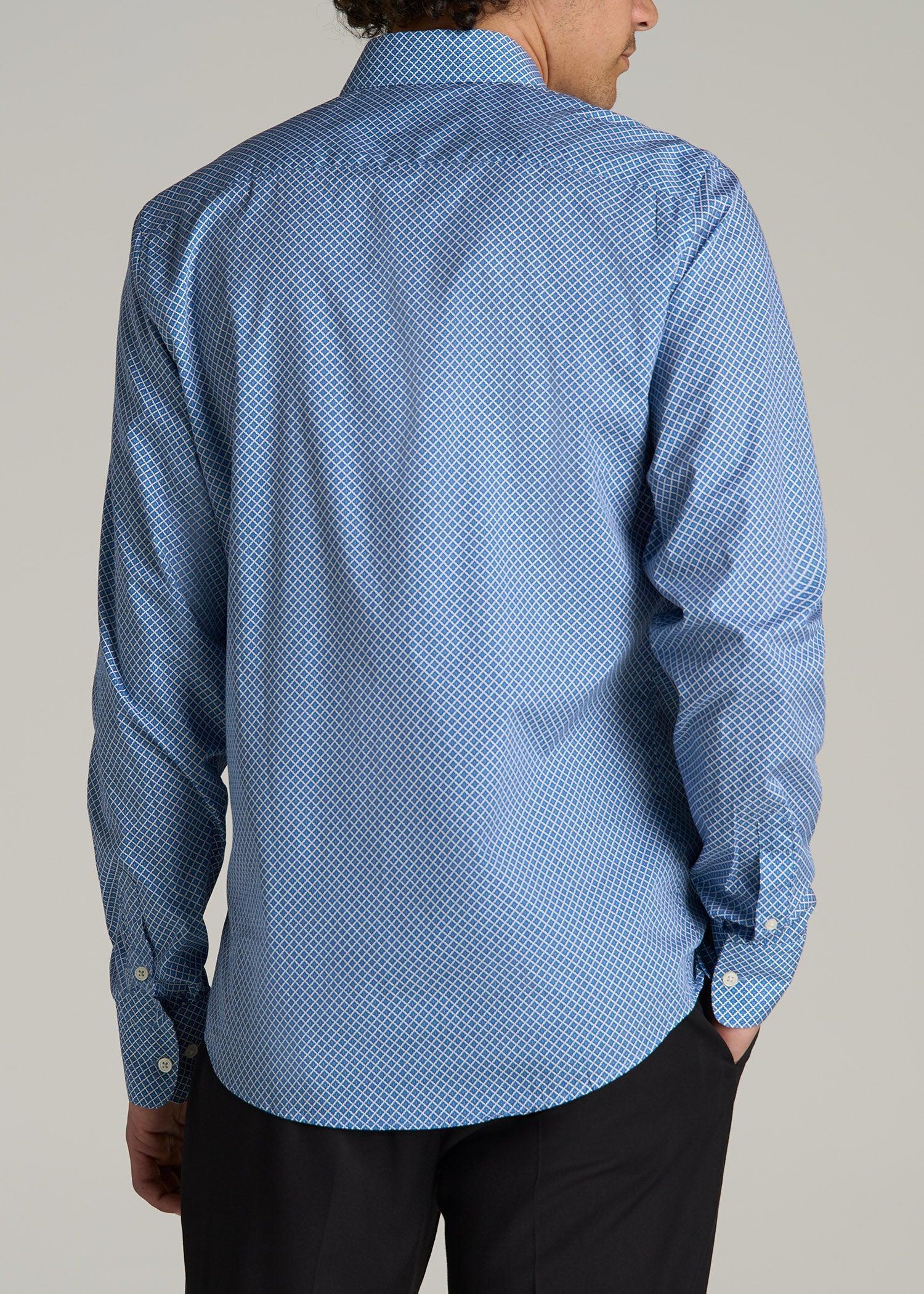 Premium Dress Shirt for Tall Men in Blue Geometric Male Product Image