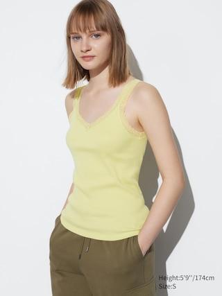 Womens 2-Way Stretch Ribbed Lace Tank Top Green Large UNIQLO US Product Image