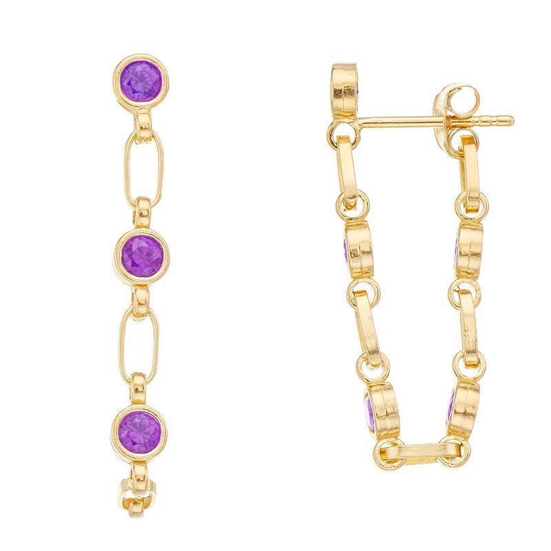 Kristen Kesho Sterling Silver Lab-Created Amethyst Chain Hoop Earrings, Womens, Gold Tone Product Image