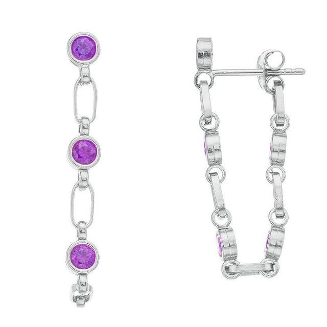 Kristen Kesho Sterling Silver Lab-Created Amethyst Chain Hoop Earrings, Womens Product Image