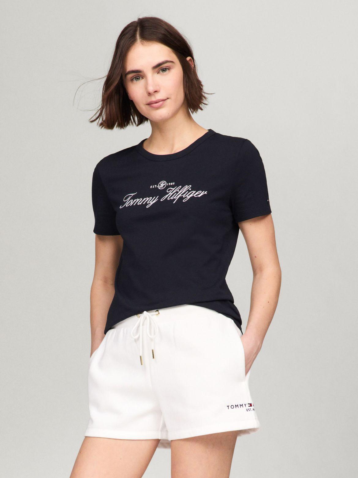 Tommy Hilfiger Women's Slim Fit Embroidered Signature T-Shirt Product Image