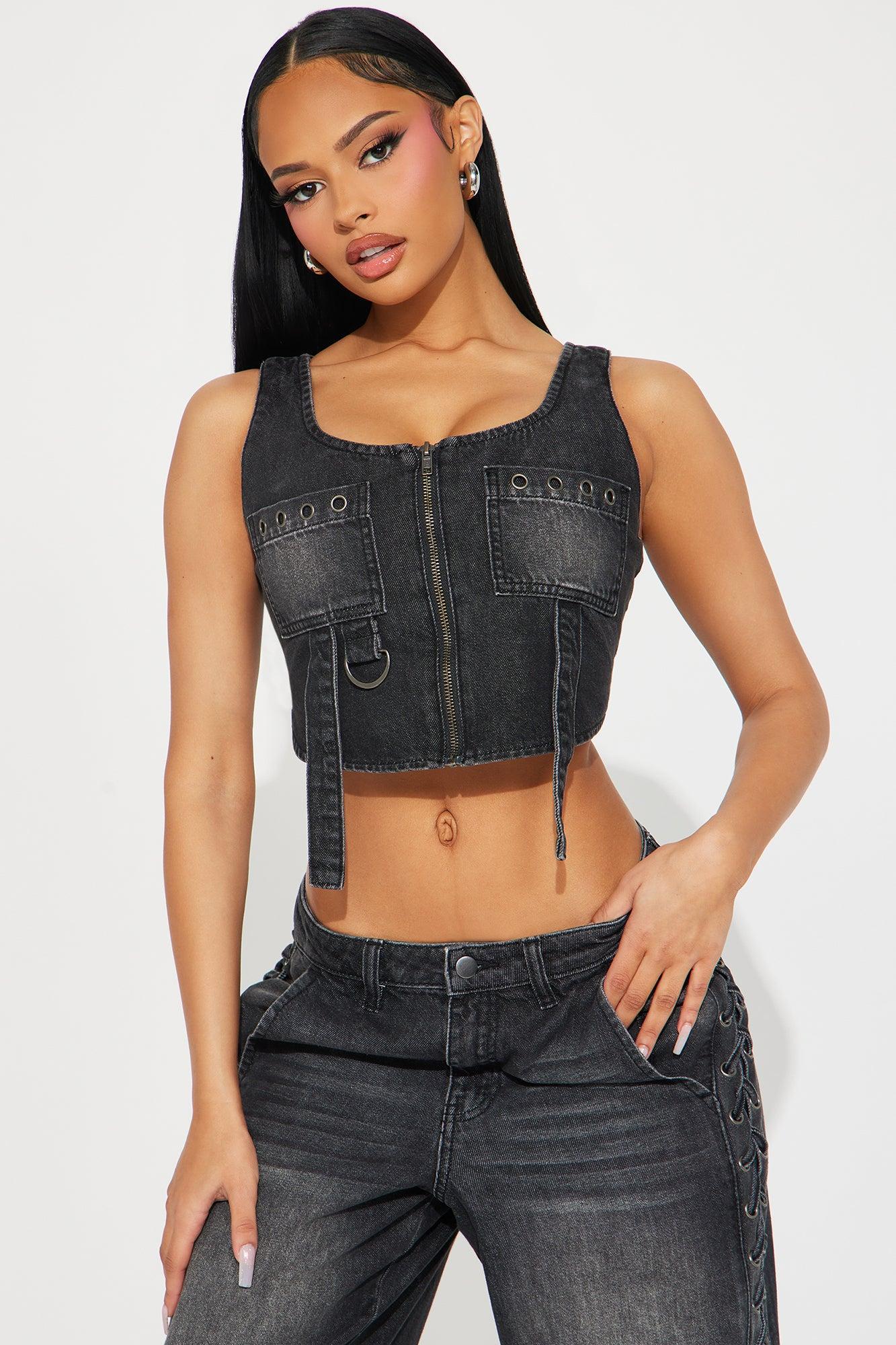 Broken Promises Moto Denim Top - Black Wash Product Image