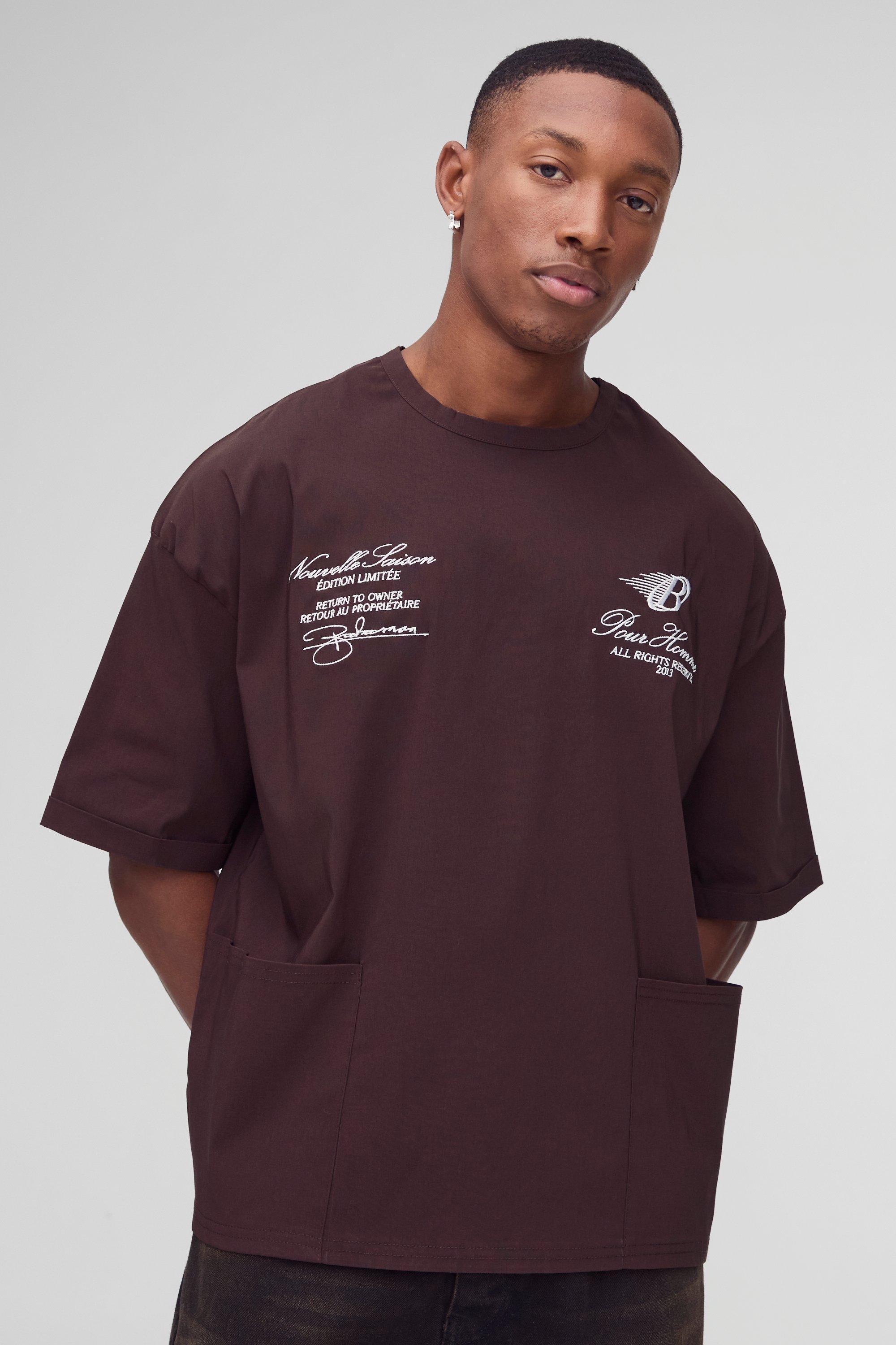 Oversized Boxy Bengaline Pour Homme Embroidered T-shirt | boohooMAN USA Product Image