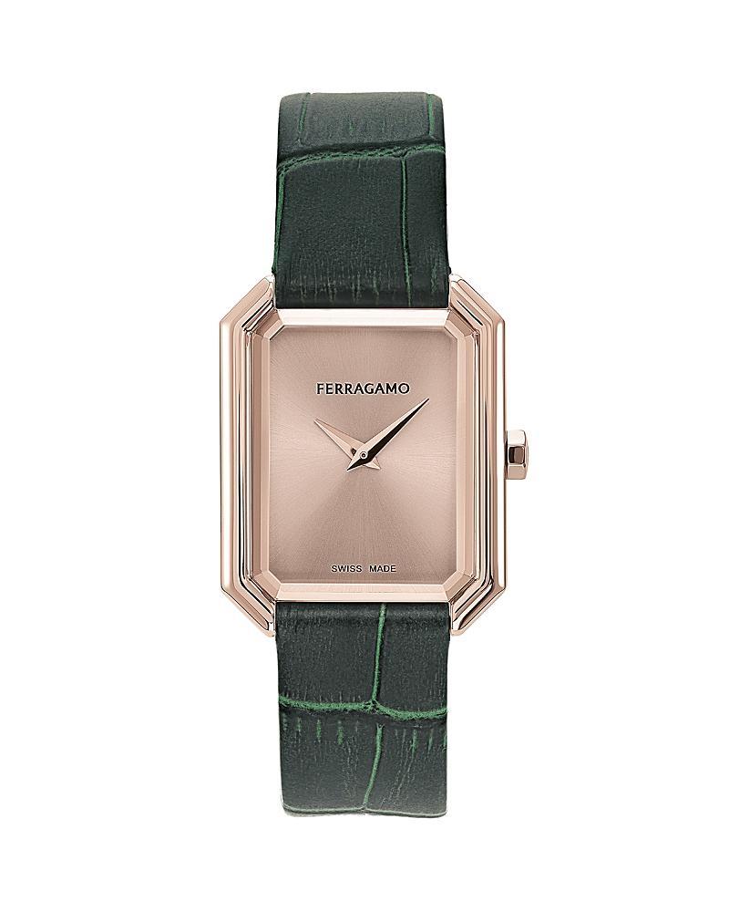 Salvatore Ferragamo Womens Swiss Green Leather Strap Watch 27x34mm Product Image