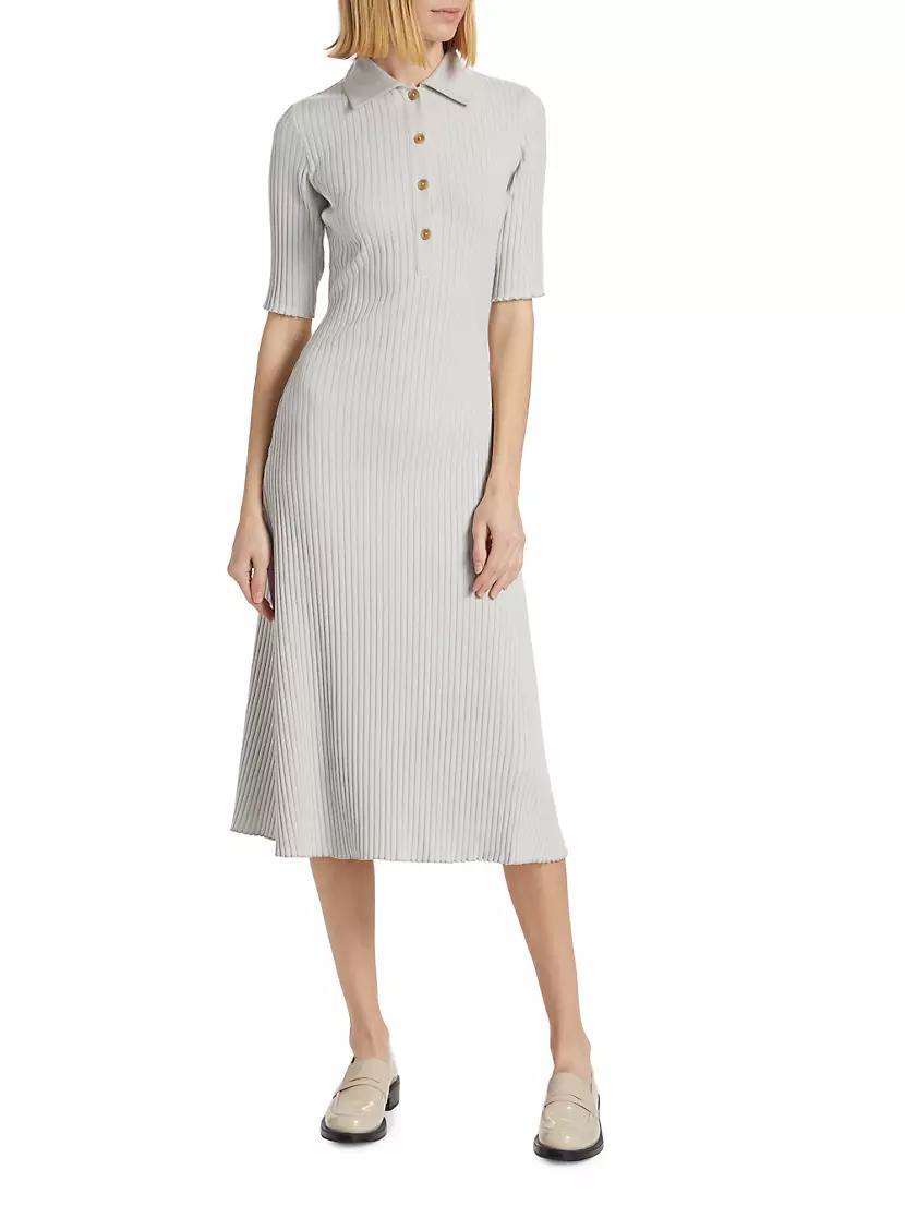 Rib-Knit Polo Midi-Dress Product Image