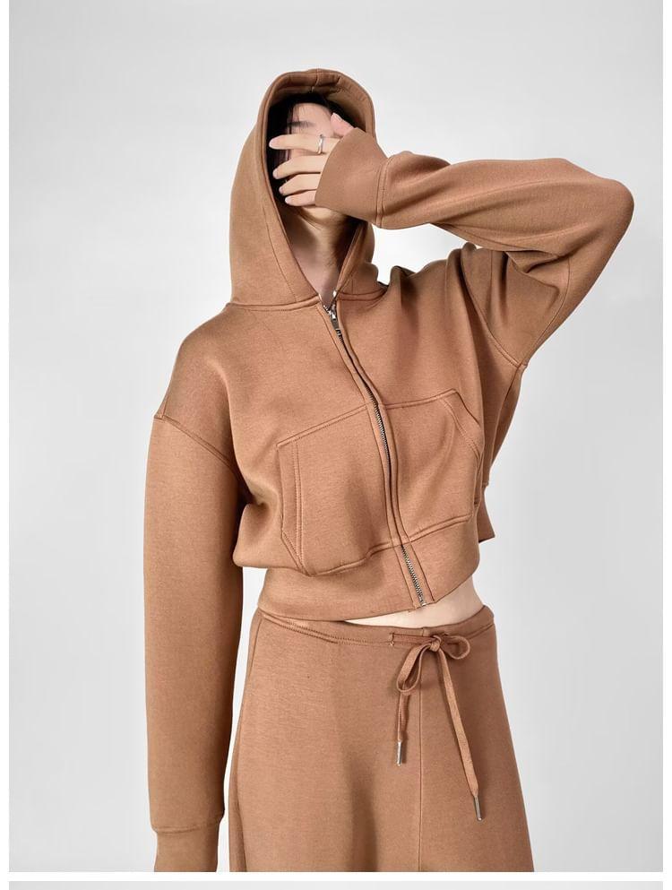 Plain Zip-Up Hoodie Product Image