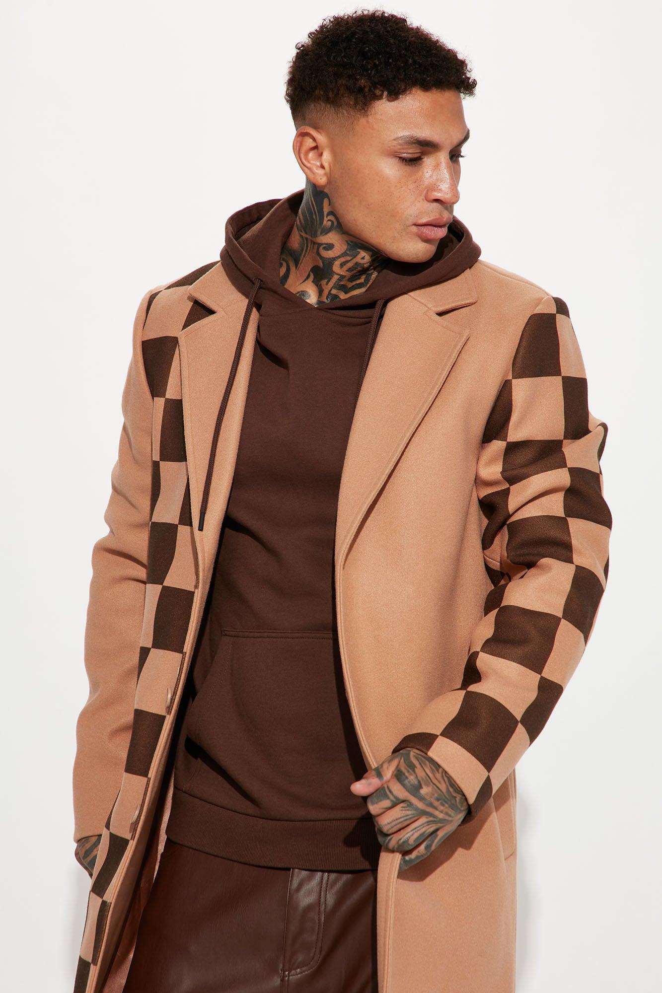 Half Checked Long Coat - Tan Product Image