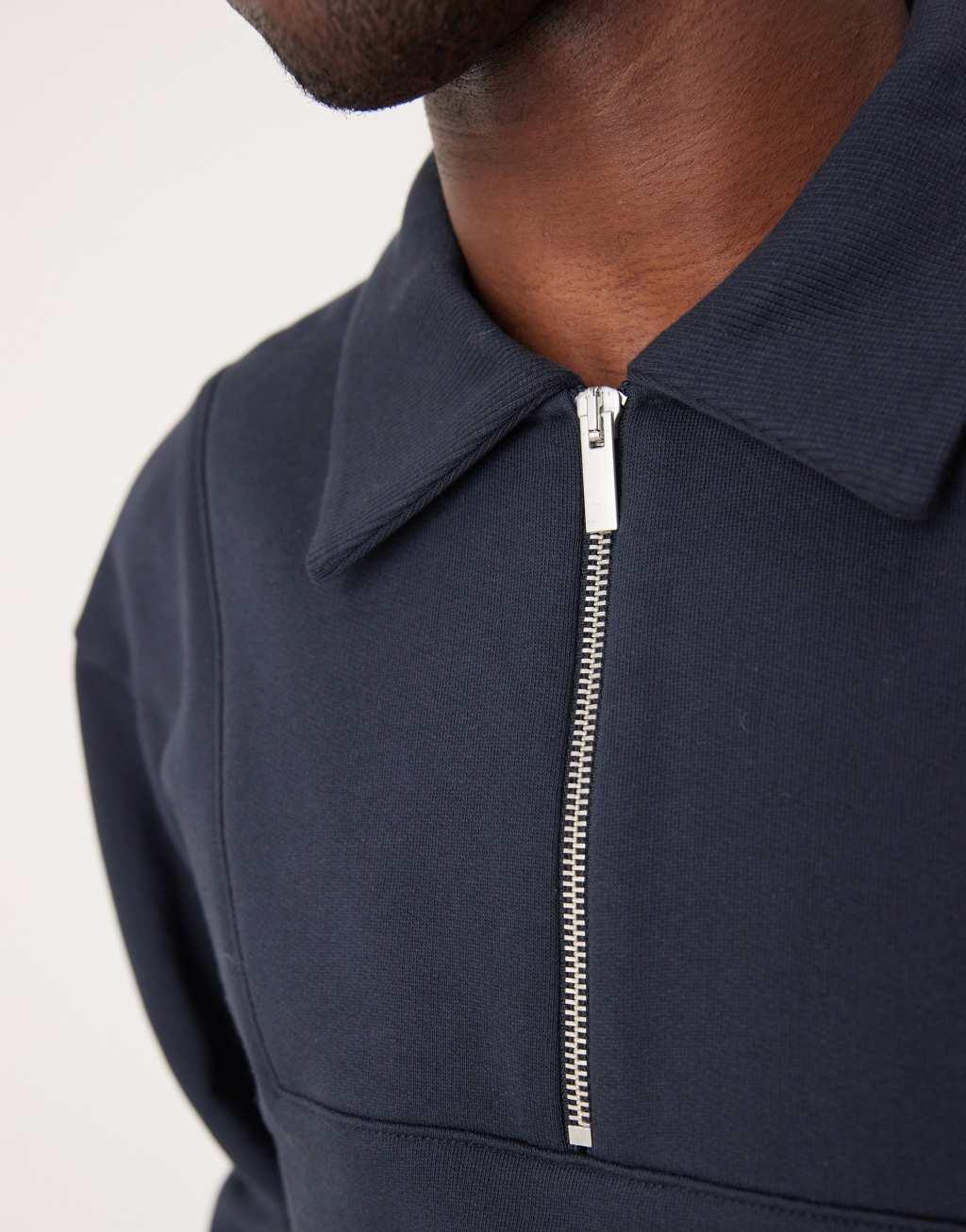 ASOS DESIGN oversized half zip sweatshirt with ribbed collar in navy Product Image