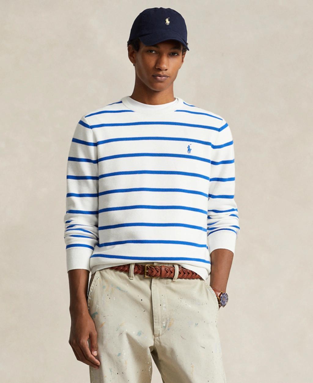 Men's Striped Mesh-knit Cotton Sweater In Deckwash White Combo Product Image