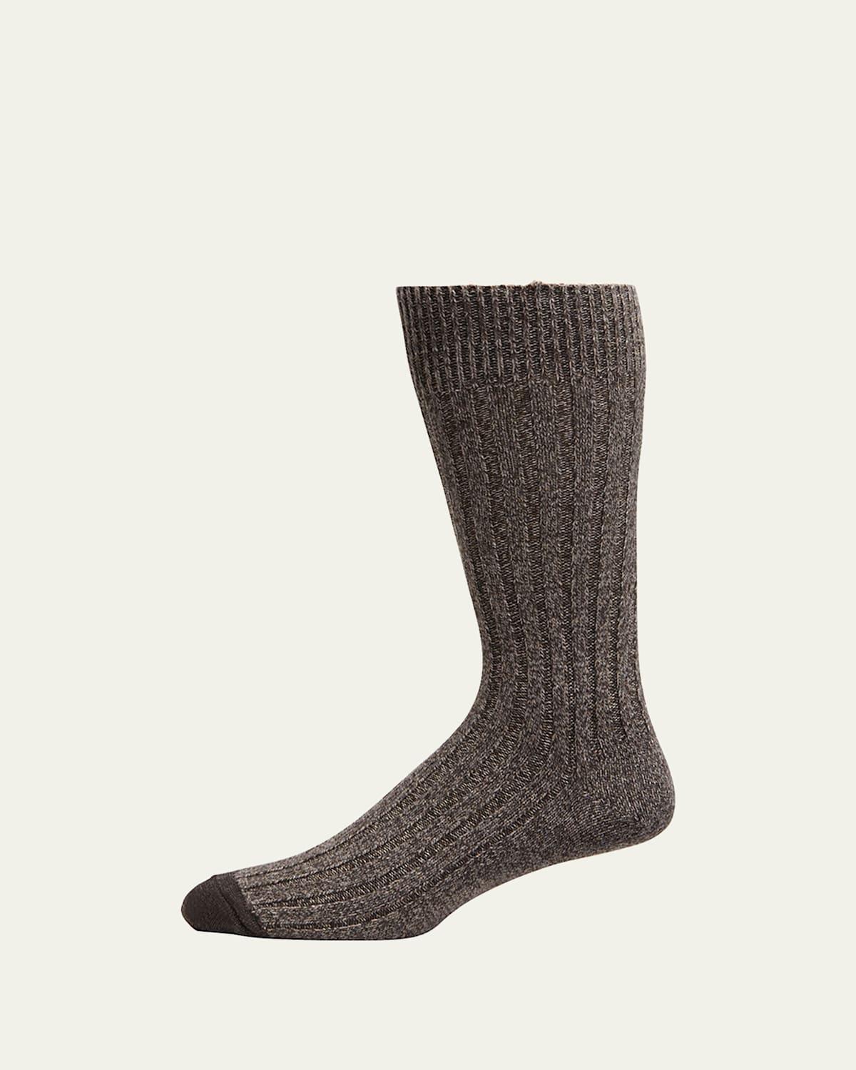 Mens Mid-Length Viscose-Cashmere Rib Mouline Marled Socks Product Image