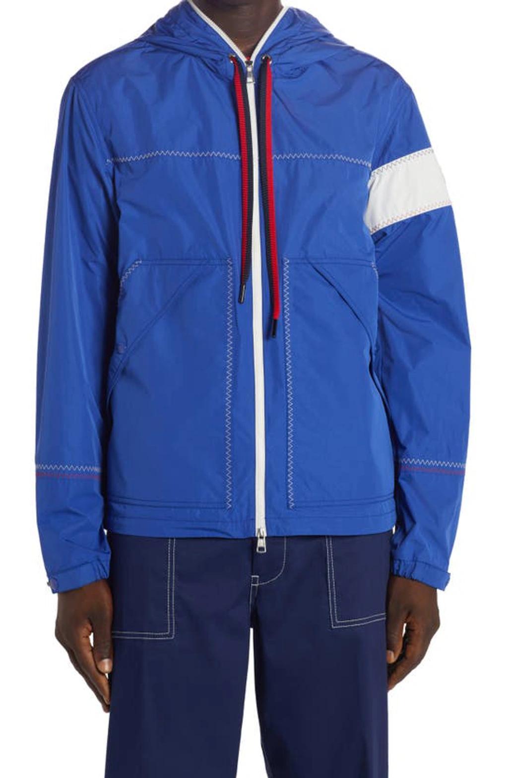 Logo-patch Contrast-stitch Hooded Jacket In Blue Product Image