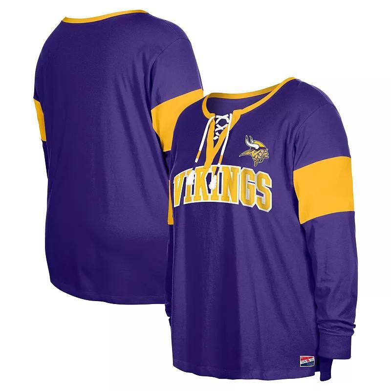 Womens New Era Minnesota Vikings Plus Size Lace-Up Notch Neck Long Sleeve T-Shirt Product Image