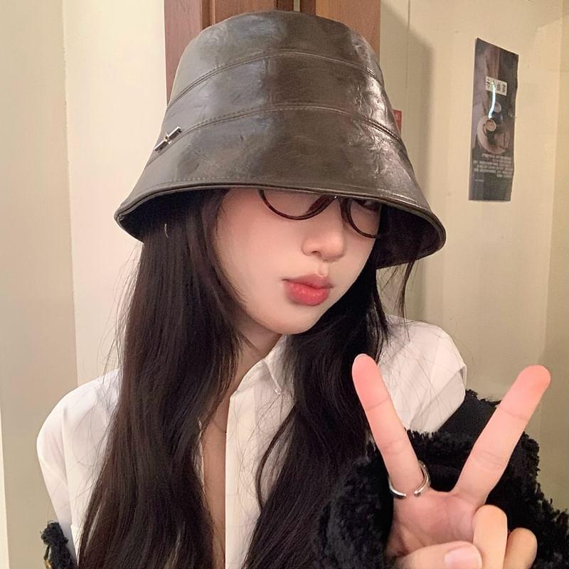 Faux Leather Bucket Hat Product Image