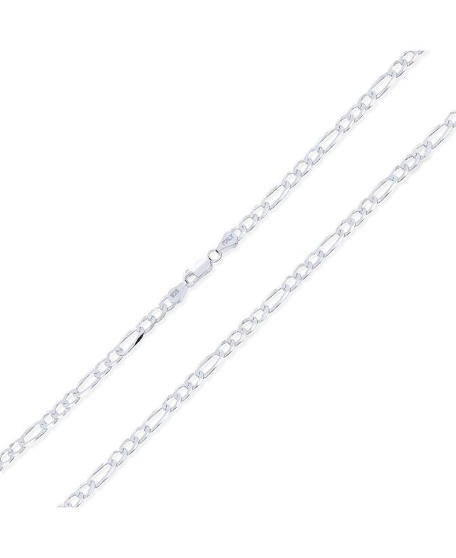 Bling Jewelry Solid Strong Medium Size Sterling Silver Flat 4mm Figaro Link Chain Necklace For Women 24 Inch Product Image