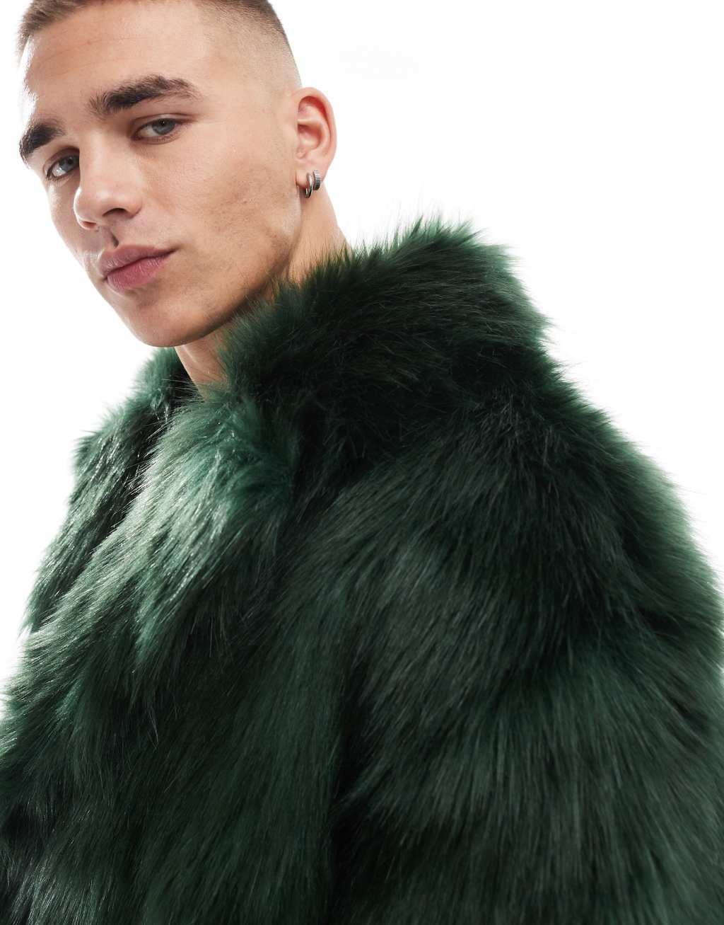 ASOS DESIGN oversized faux fur jacket in green Product Image