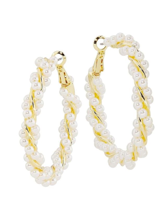 Womens 12K-Gold-Plated & Imitation Pearl Twisted Hoop Earrings Product Image