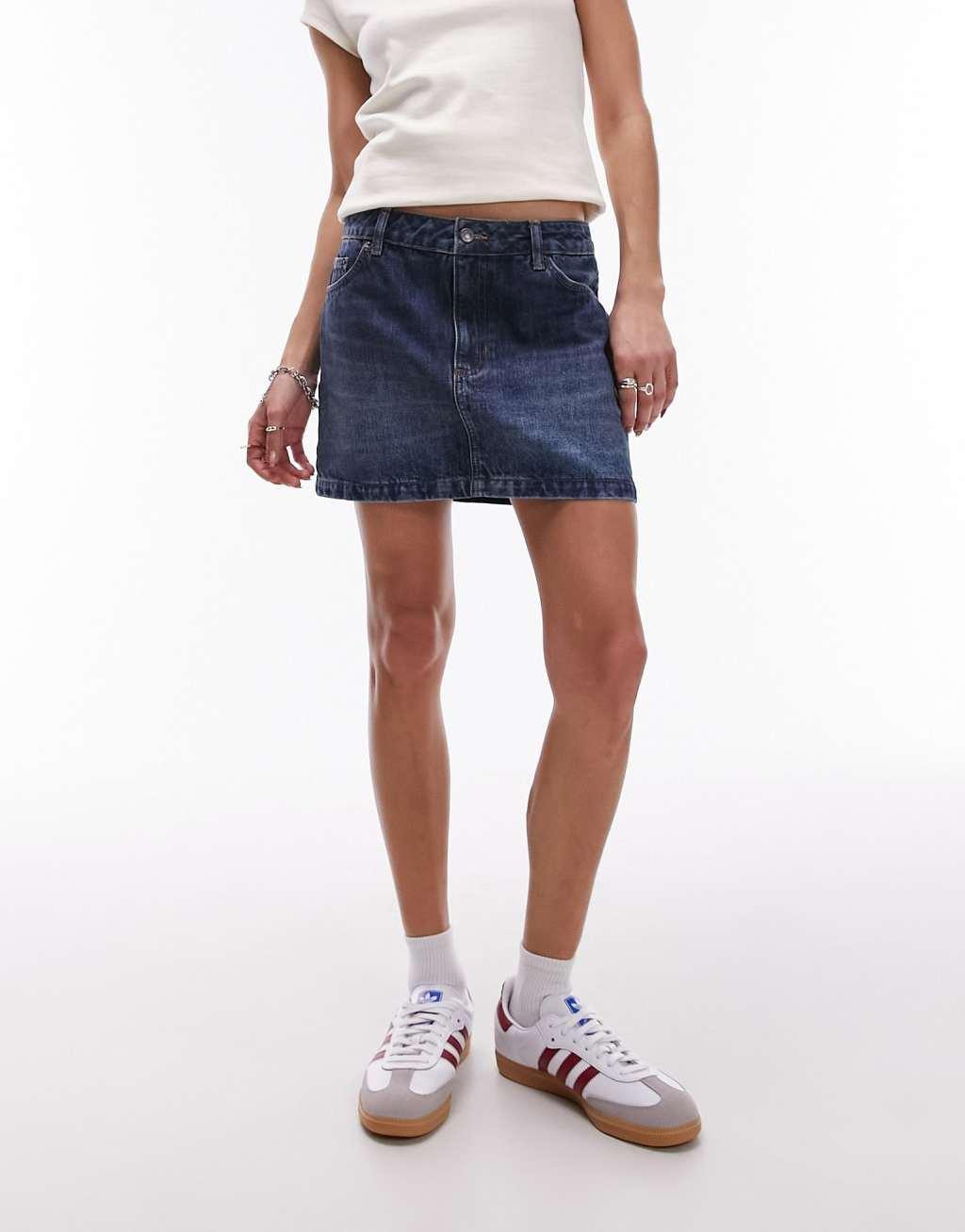 Topshop denim mini pelmet skirt in indigo Product Image