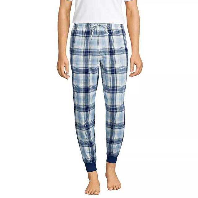 Big & Tall Lands End Plaid Flannel Jogger Pajama Sleep Pants, Mens Red Navy Plaid Product Image