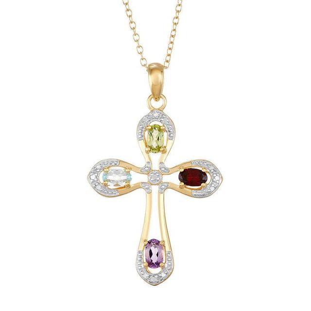 14k Gold Over Silver Gemstone Cross Pendant Necklace, Womens Gold Tone Product Image