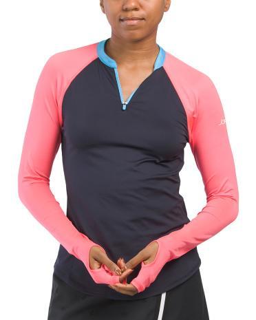 Long Sleeve Uv Crew Neck Top With Zipper Detail for Women Product Image