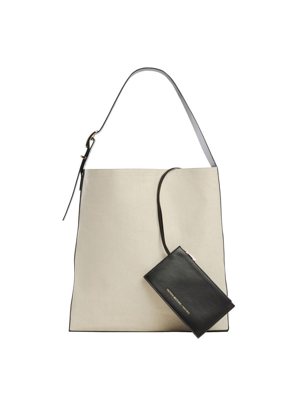 MANGO - Contrast-leather canvas maxi bag - One size - Women Product Image