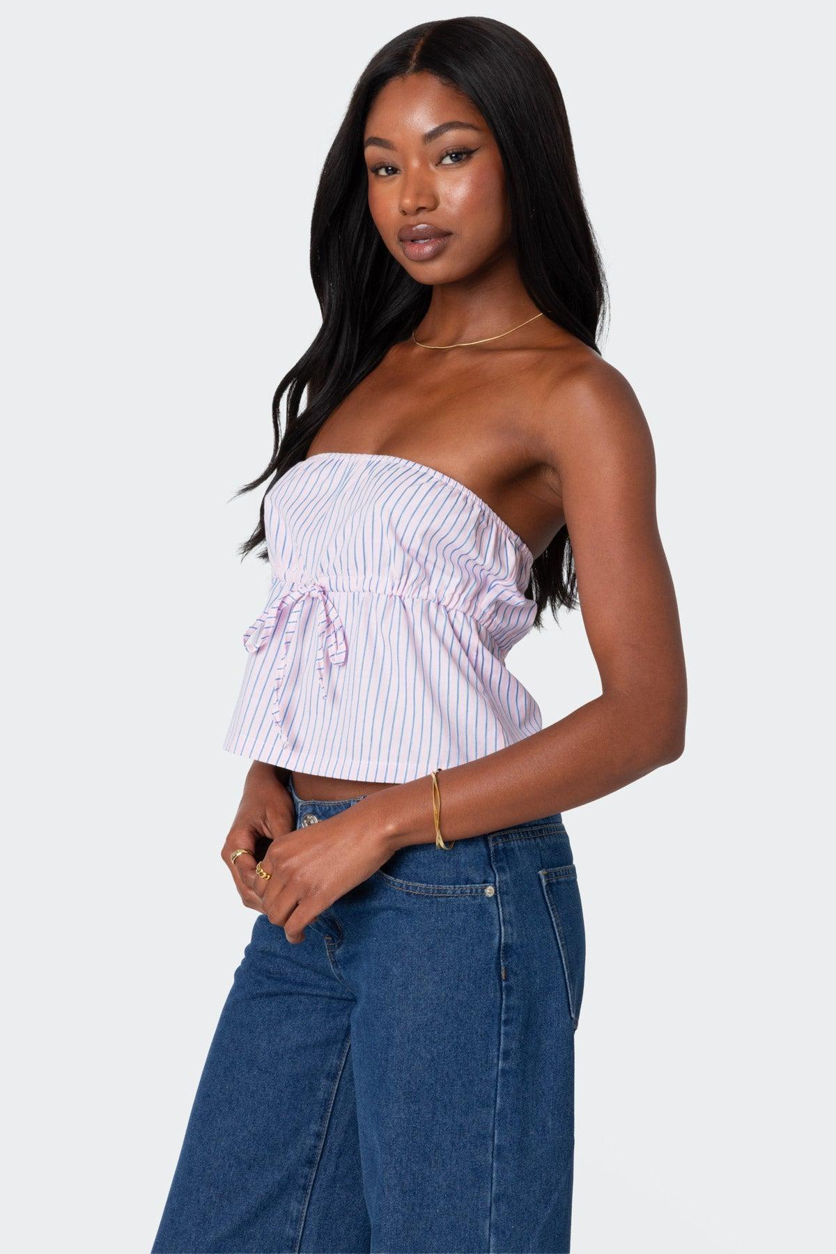 Augusta Pinstripe Strapless Top Product Image