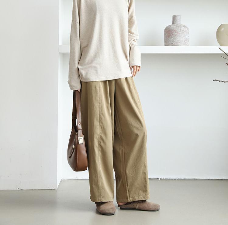 High Waist Plain Loose Fit Pants Product Image