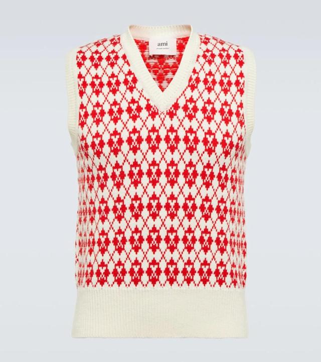 AMI ALEXANDRE MATTIUSSI Logo-jacquard Knitted Sweater Vest In Red Product Image