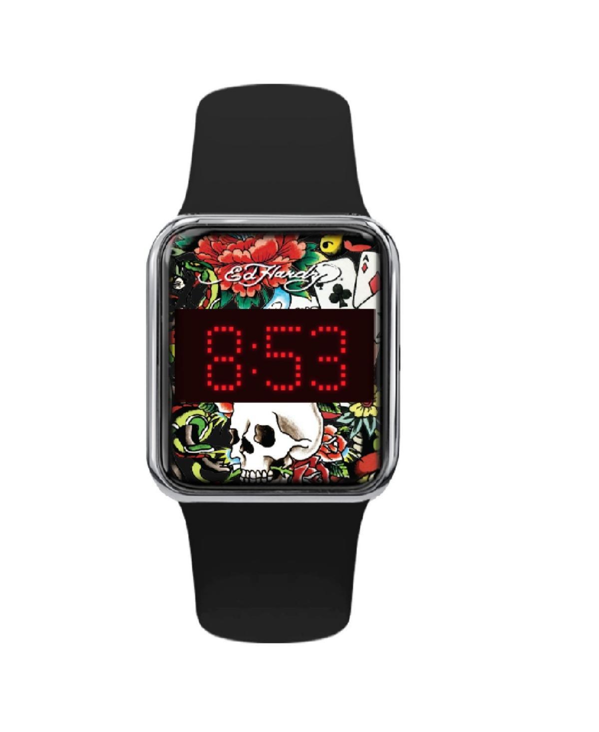 Ed Hardy Mens Matte Black Silicone Strap Watch 45mm - Black, Multicolor Product Image