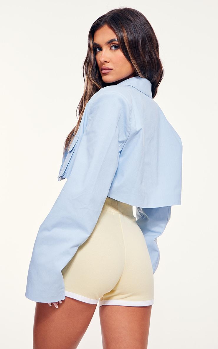 Sky Blue Linen Look Pocket Detail Super Cropped Blazer Product Image