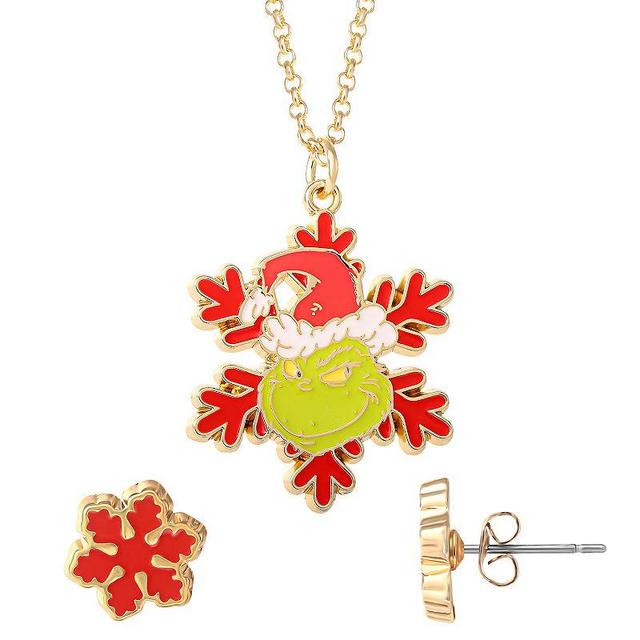 The Grinch Christmas Snowflake Pendant Necklace & Earrings Set, Womens, Red Product Image