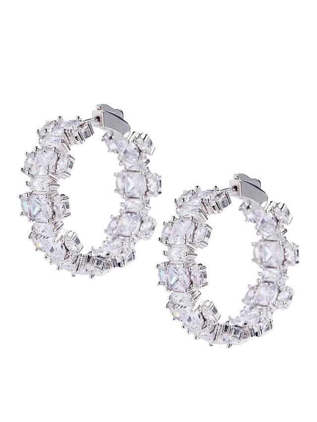 Womens Yael Rhodium-Plated Vermeil & Crystal Hoop Earrings Product Image