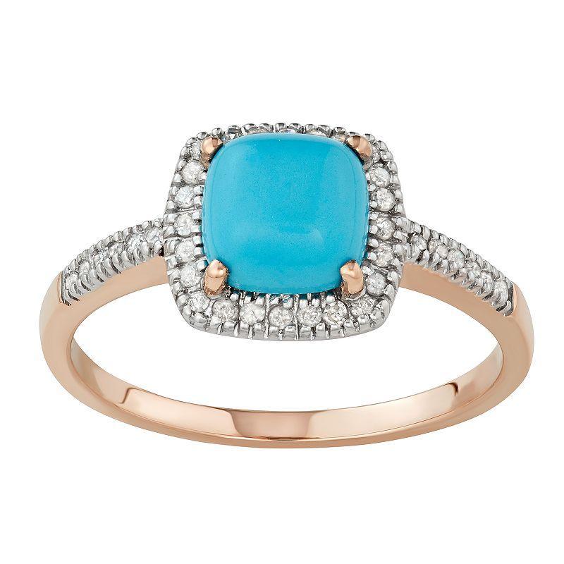 Simulated Turquoise 10K Gold & 1/5 Carat T.W. Diamond Frame Ring, Womens Blue Product Image