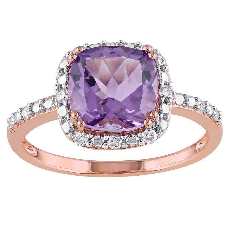 Stella Grace 10k Rose Gold Amethyst & 1/10 Carat T.W. Diamond Halo Ring, Womens Product Image