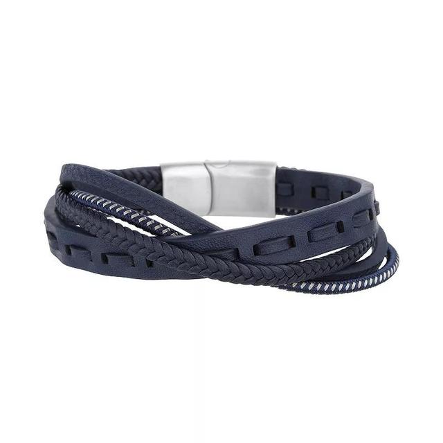 1913 Mens Triple Strand Black & Blue Vegan Leather Bracelet with Stainless Steel Clasp Product Image