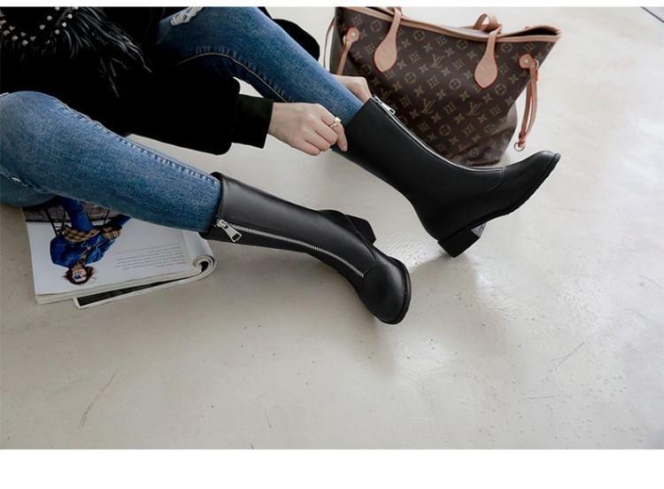 Low Heel Faux Leather Short Boots Product Image