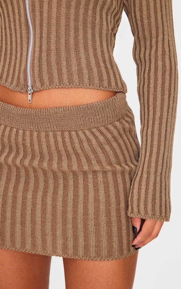 Chocolate Two Tone Knitted Mini Skirt Product Image