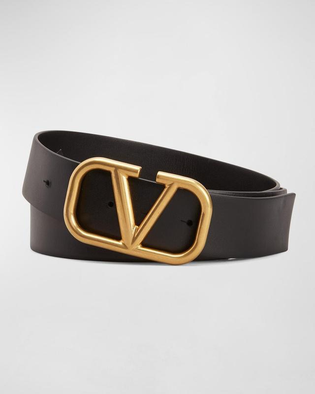 Valentino Garavani Men's V-Logo Leather Belt - Size: 36in / 90cm - BLACK Product Image