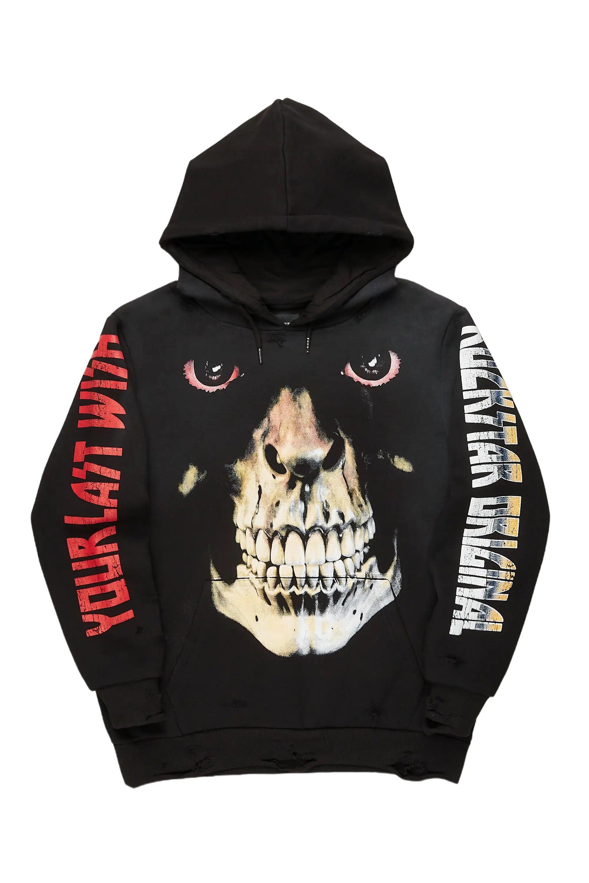 Dunebi Black Distressed Graphic Hoodie Male Product Image