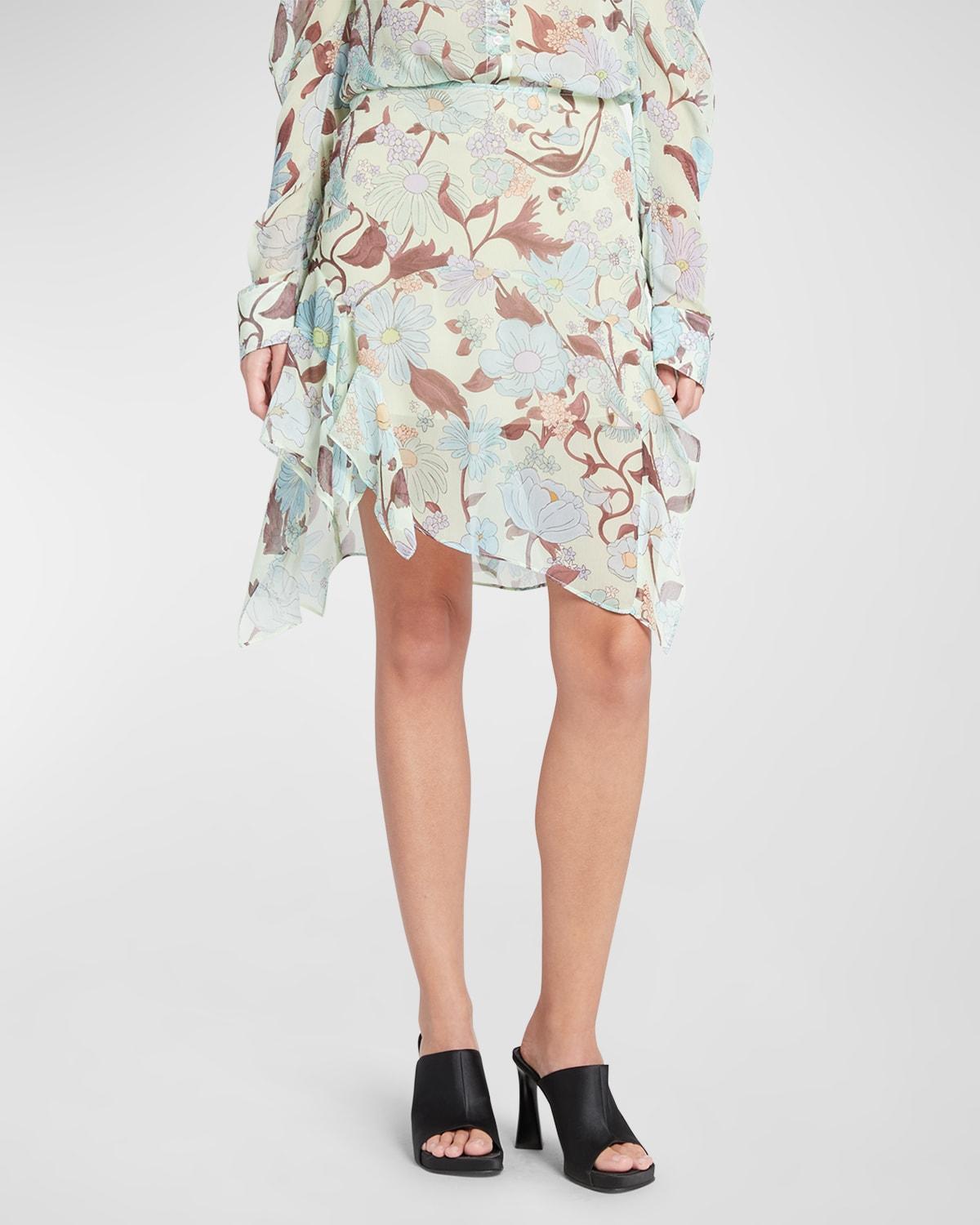 Garden-Print Asymmetric Chiffon Mini Skirt Product Image