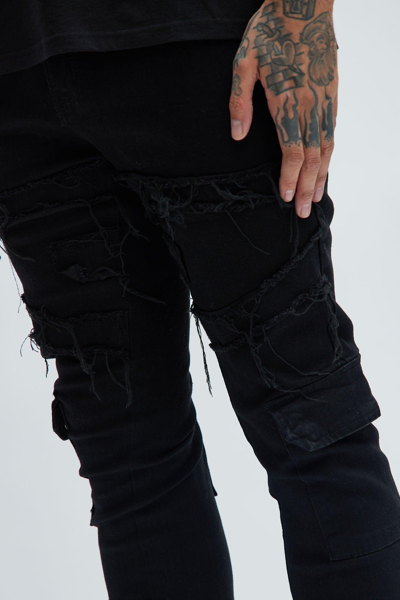 With Some Fray Cargo Flare Jeans - Black Product Image