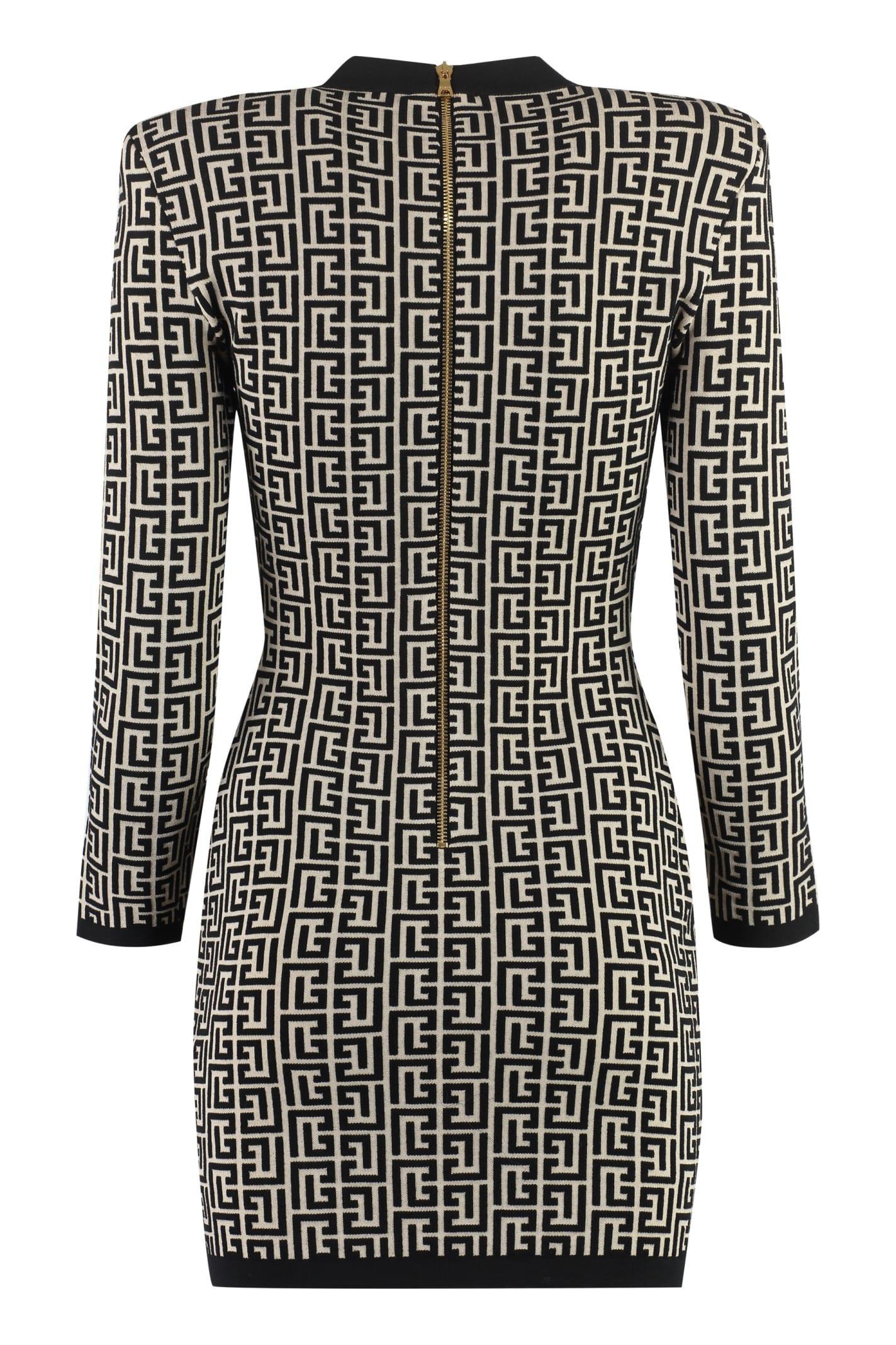 BALMAIN Women's Geometric Jacquard Wool Dress In Ivory Product Image