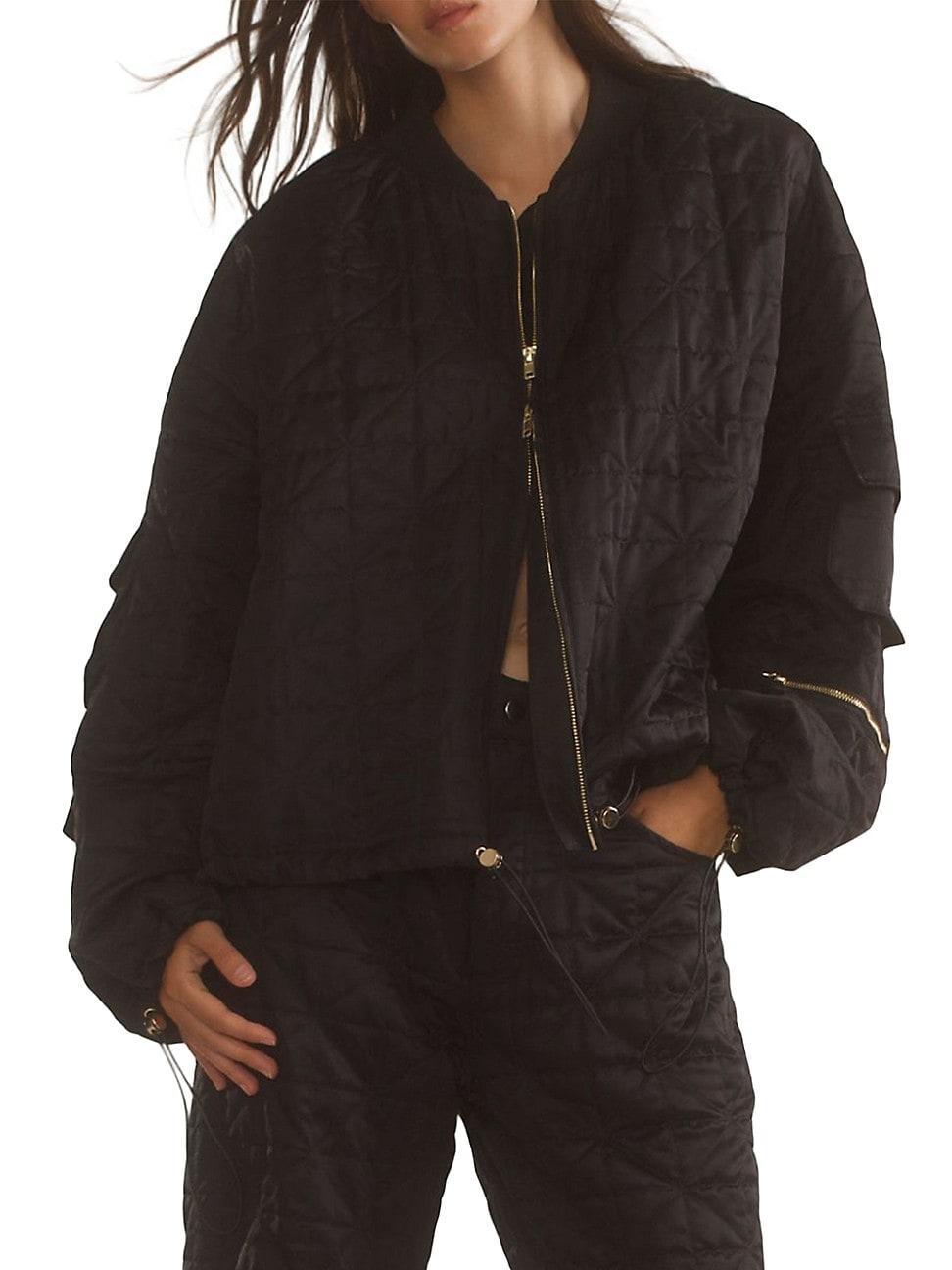 Womens Quilted Zip-Front Bomber Jacket Product Image