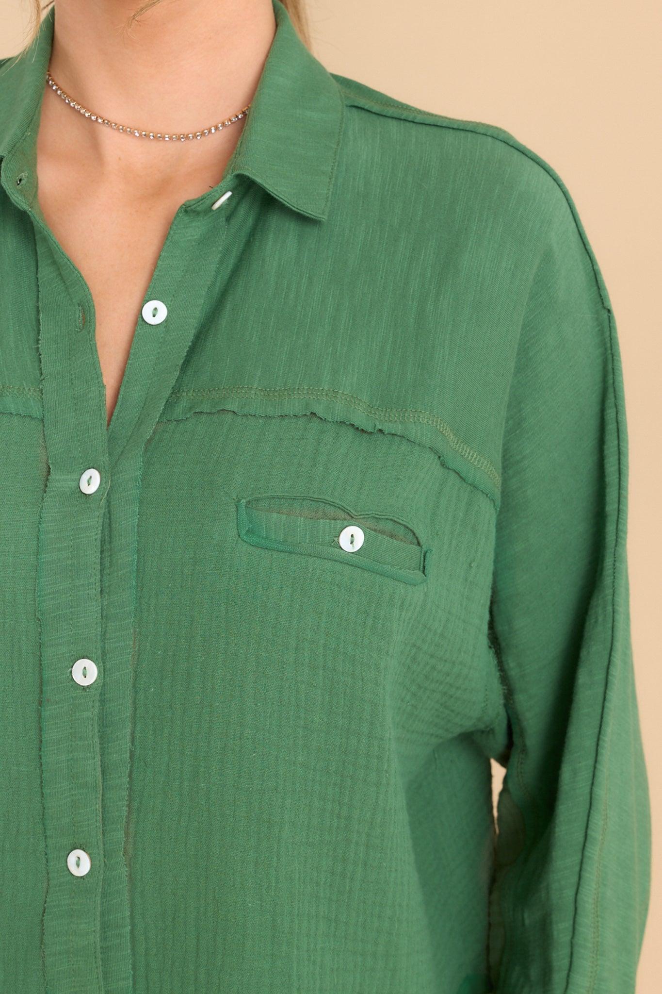 Carolina Chic Green Gauze Button Front Top Product Image