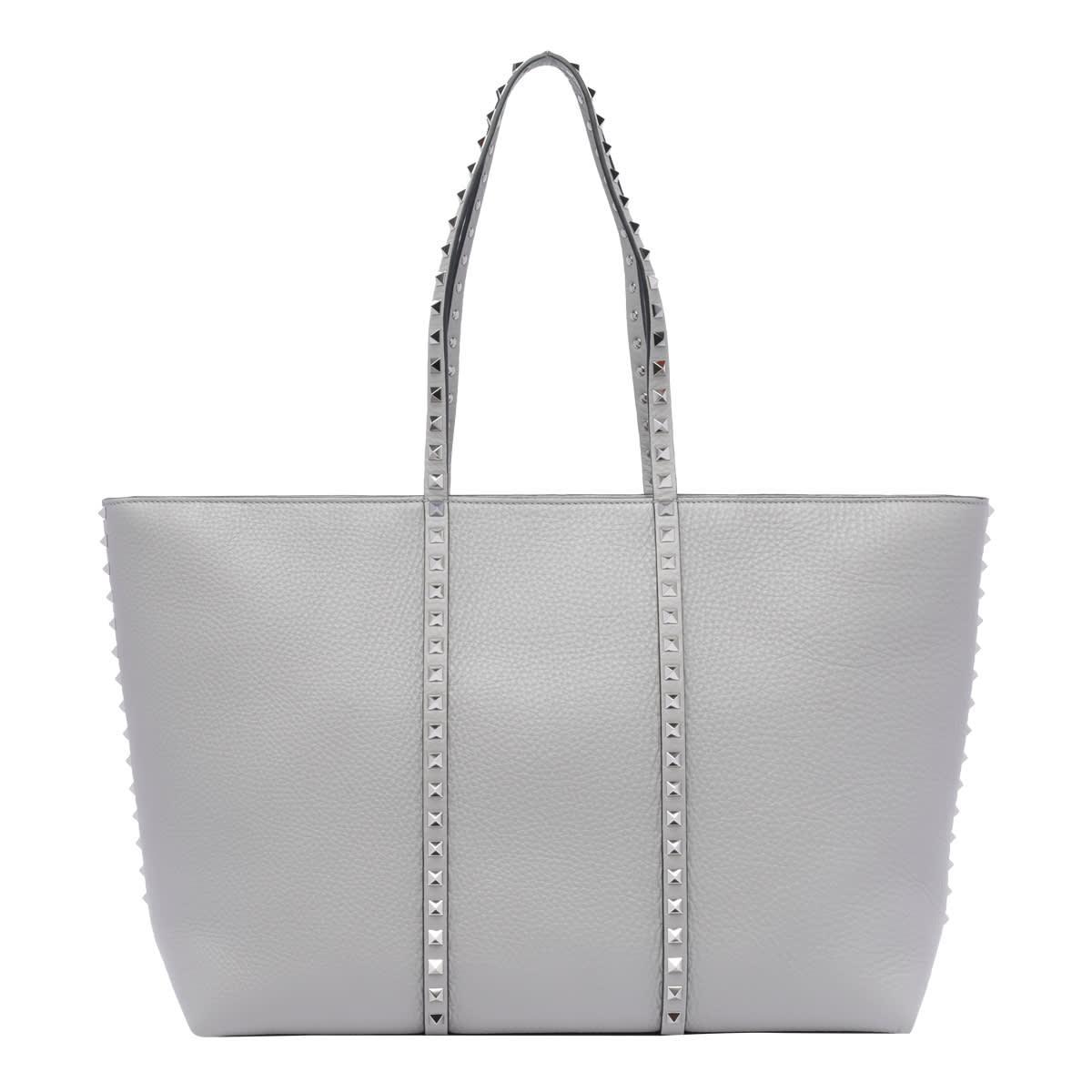 Rockstuds Leather Tote Bag In Grey Product Image