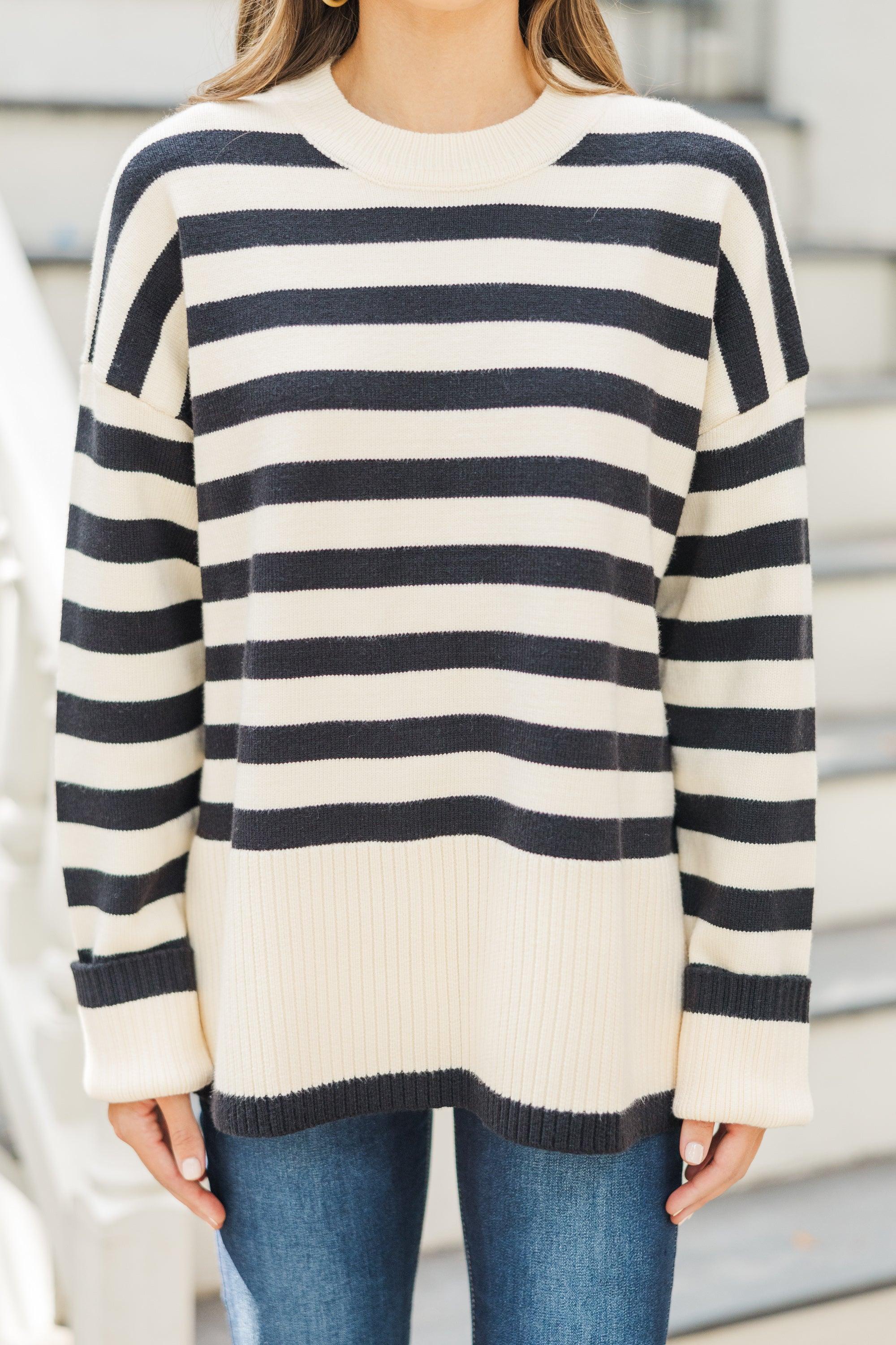 On The Way Up White & Black Striped Sweater Female Product Image